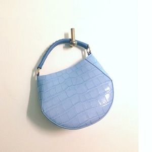 Blue croc mini shoulder bag